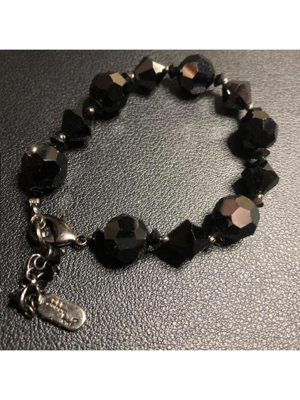 B2352 Dabby Reid Black Faceted Beaded Bracelet Adjustable Glamorous Crystal 7.5"